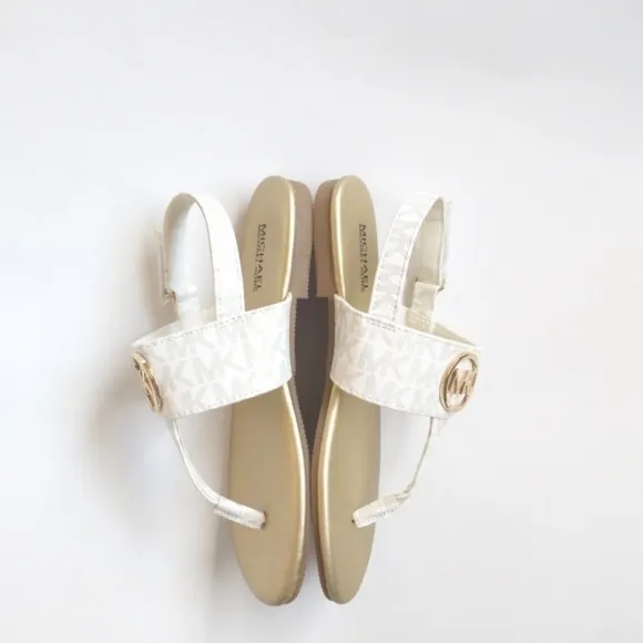MICHAEL KORS Girls Marlie MK Logo T-Strap Sandals Shoe White Soft Gold -various