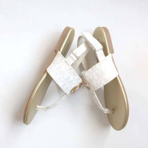 MICHAEL KORS Girls Marlie MK Logo T-Strap Sandals Shoe White Soft Gold -various
