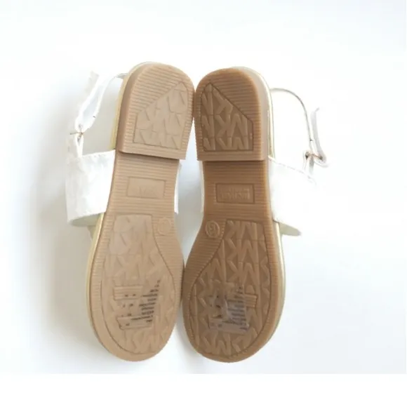 MICHAEL KORS Girls Marlie MK Logo T-Strap Sandals Shoe White Soft Gold -various