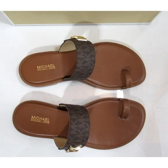 Michael Kors Jilly Thong Flat Sandals Double Strap Brown Multi Size 7.5
