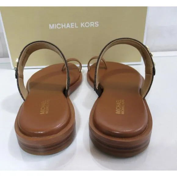 Michael Kors Jilly Thong Flat Sandals Double Strap Brown Multi Size 7.5