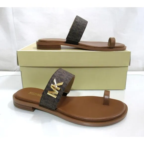 Michael Kors Jilly Thong Flat Sandals Double Strap Brown Multi Size 7.5