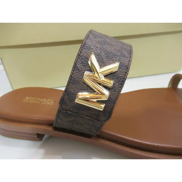 Michael Kors Jilly Thong Flat Sandals Double Strap Brown Multi Size 7.5