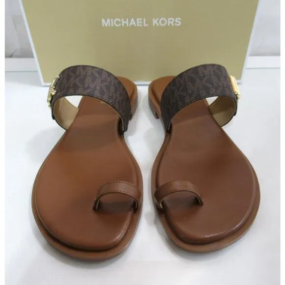 Michael Kors Jilly Thong Flat Sandals Double Strap Brown Multi Size 7.5