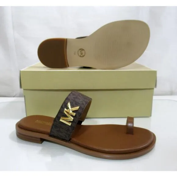 Michael Kors Jilly Thong Flat Sandals Double Strap Brown Multi Size 7.5