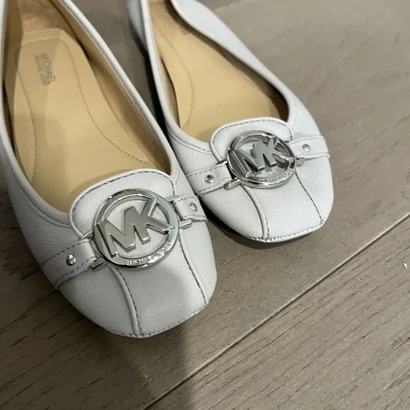 Michael Kors Leather Fulton Flats Grey Silver 7.5 NEW