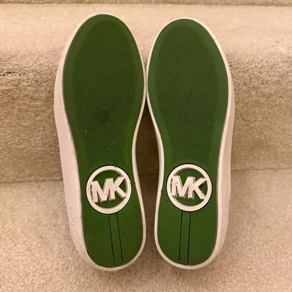 Michael Kors Poppy Lace-Up Leather Sneakers White Green Women’s Size 8