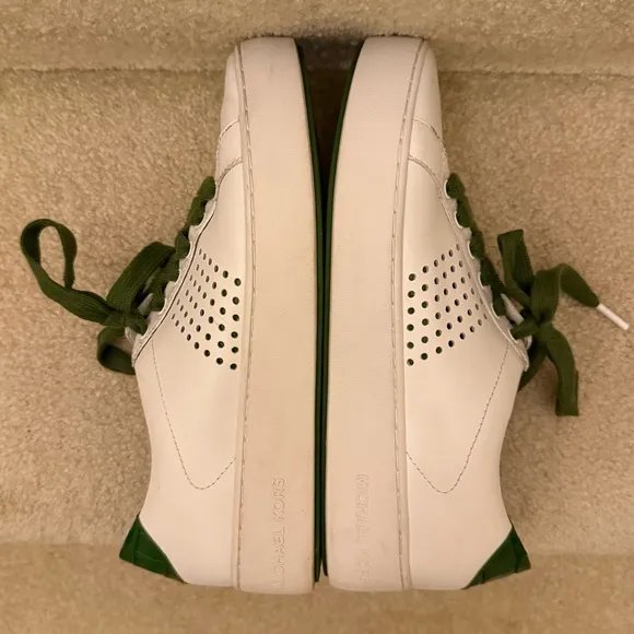 Michael Kors Poppy Lace-Up Leather Sneakers White Green Women’s Size 8