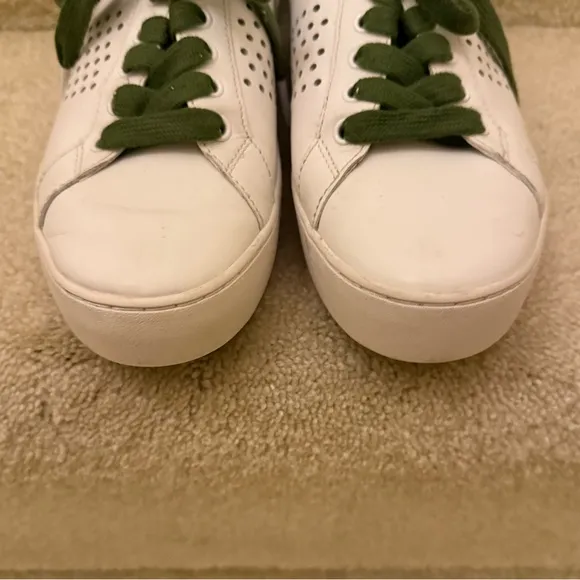 Michael Kors Poppy Lace-Up Leather Sneakers White Green Women’s Size 8