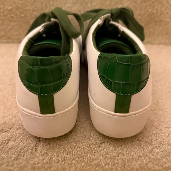Michael Kors Poppy Lace-Up Leather Sneakers White Green Women’s Size 8