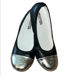 Michael Kors Rover metallic toe cap black leather ballet flats size 5