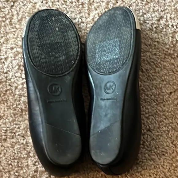 Michael Kors Rover metallic toe cap black leather ballet flats size 5