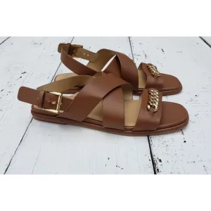 Michael Kors Shawna Womens Size 7 Brown Strap Buckle Chain Sandals NEW