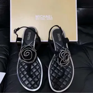 Michael Kors Size 7Valentina T-strap Sandals with Floral Accent
