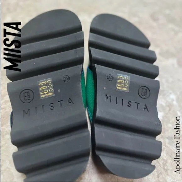 MIISTA LACEY LUG SLIP ON SANDALS IN FIERCE GREEN SIZE 39 NWT
