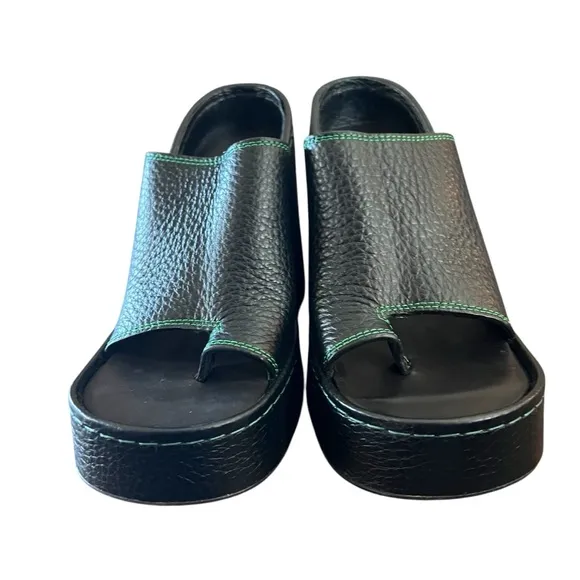Miista Thais Leather Slip-On Platform Wedge Slide Sandal Toe Loop NEW EU 37 US 7