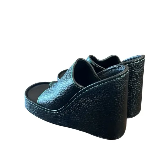 Miista Thais Leather Slip-On Platform Wedge Slide Sandal Toe Loop NEW EU 37 US 7