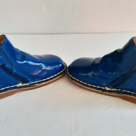 Mini Boden Girls Boots Blue Chelsea Patent Leather Bootie Size 23 7
