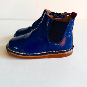 Mini Boden Girls Boots Blue Chelsea Patent Leather Bootie Size 23 7