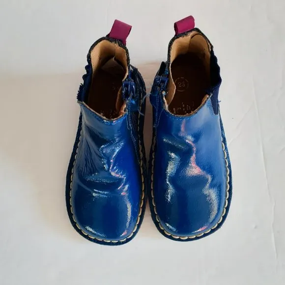 Mini Boden Girls Boots Blue Chelsea Patent Leather Bootie Size 23 7