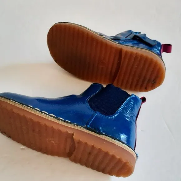 Mini Boden Girls Boots Blue Chelsea Patent Leather Bootie Size 23 7