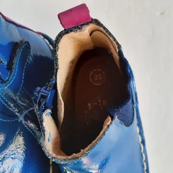 Mini Boden Girls Boots Blue Chelsea Patent Leather Bootie Size 23 7
