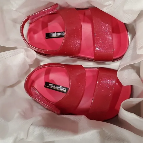 Mini Melissa Cosmoc Sandals Pink Glitter Size 5