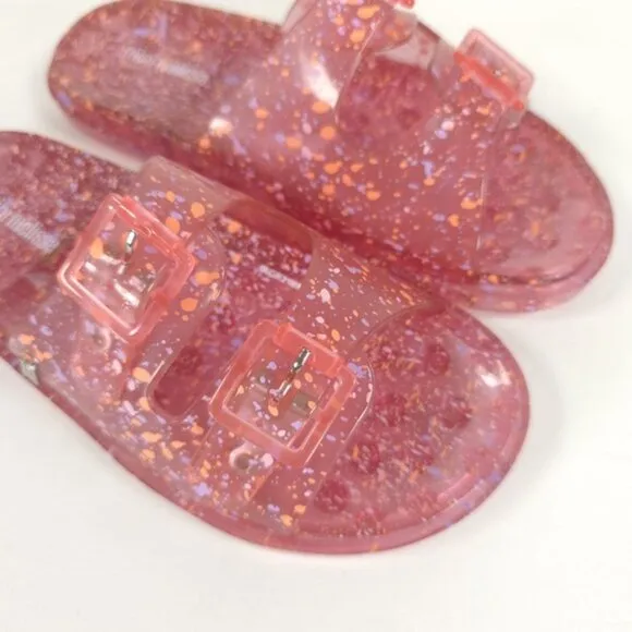 MINI MELISSA WIDE II PINK QUANTILE Glitter Jelly Sandals Slip on Open Toe Size 3