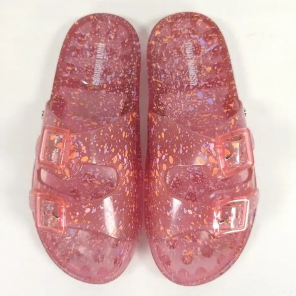 MINI MELISSA WIDE II PINK QUANTILE Glitter Jelly Sandals Slip on Open Toe Size 3