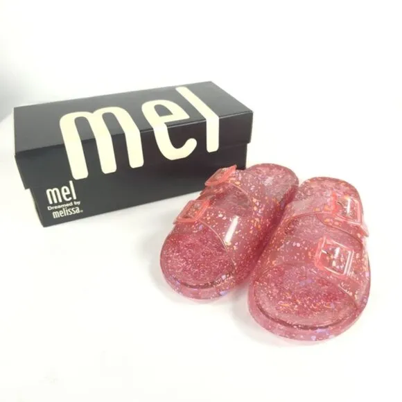 MINI MELISSA WIDE II PINK QUANTILE Glitter Jelly Sandals Slip on Open Toe Size 3