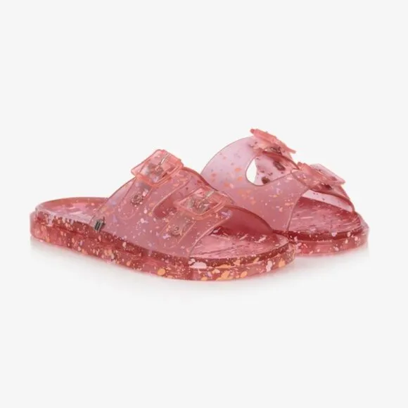 MINI MELISSA WIDE II PINK QUANTILE Glitter Jelly Sandals Slip on Open Toe Size 3