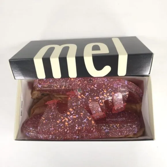 MINI MELISSA WIDE II PINK QUANTILE Glitter Jelly Sandals Slip on Open Toe Size 3