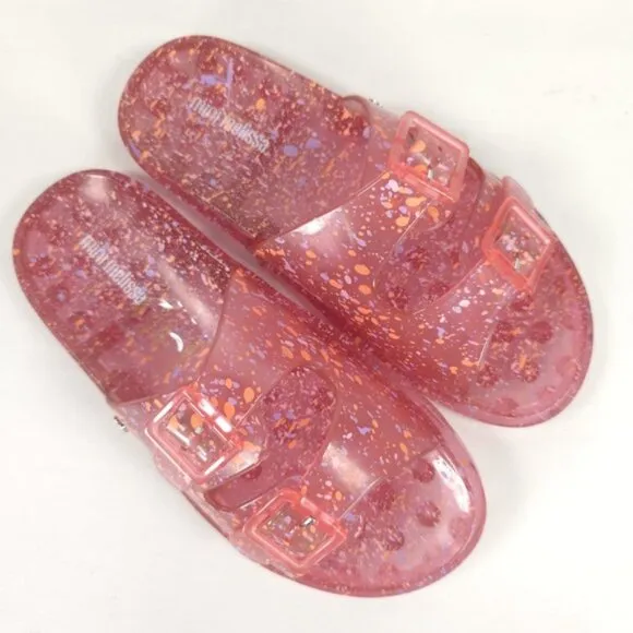 MINI MELISSA WIDE II PINK QUANTILE Glitter Jelly Sandals Slip on Open Toe Size 3