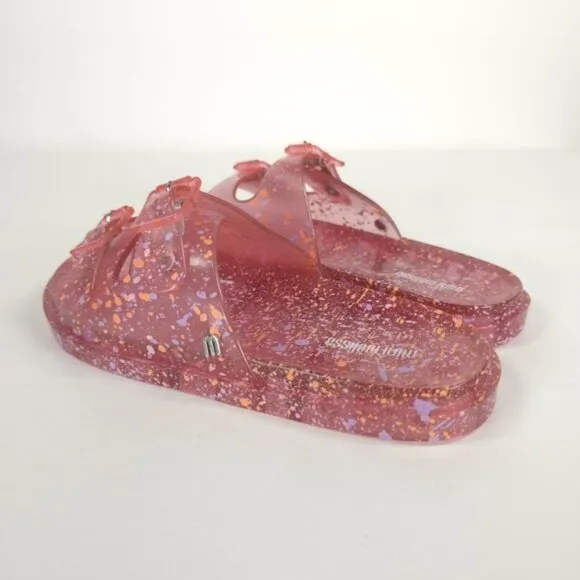 MINI MELISSA WIDE II PINK QUANTILE Glitter Jelly Sandals Slip on Open Toe Size 3