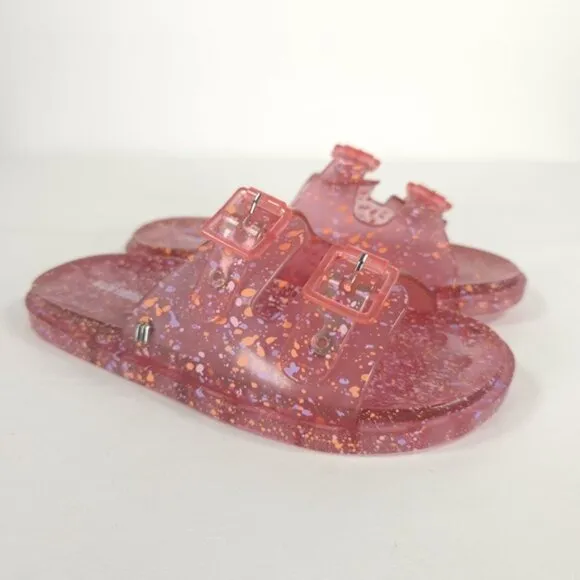 MINI MELISSA WIDE II PINK QUANTILE Glitter Jelly Sandals Slip on Open Toe Size 3