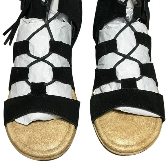 MINNETONKA Milos Faux Leather Gladiator Style Sandals 6 Black $75 Retail NEW
