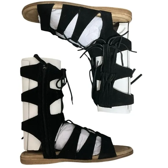 MINNETONKA Milos Faux Leather Gladiator Style Sandals 6 Black $75 Retail NEW