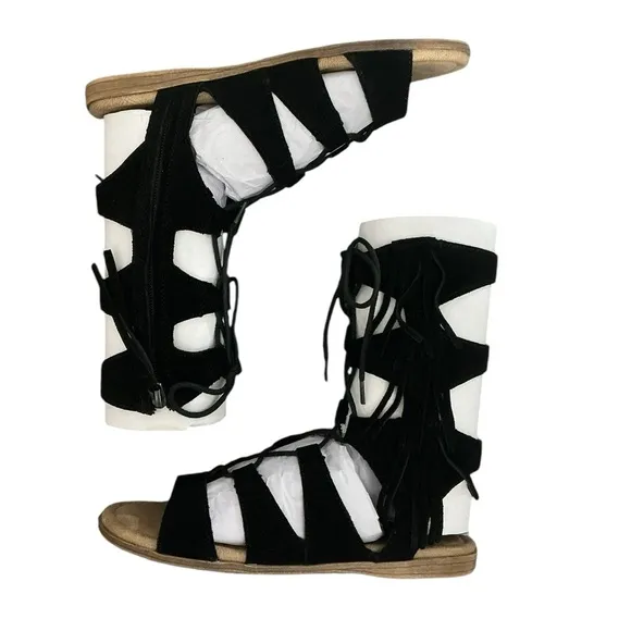 MINNETONKA Milos Faux Leather Gladiator Style Sandals 6 Black $75 Retail NEW