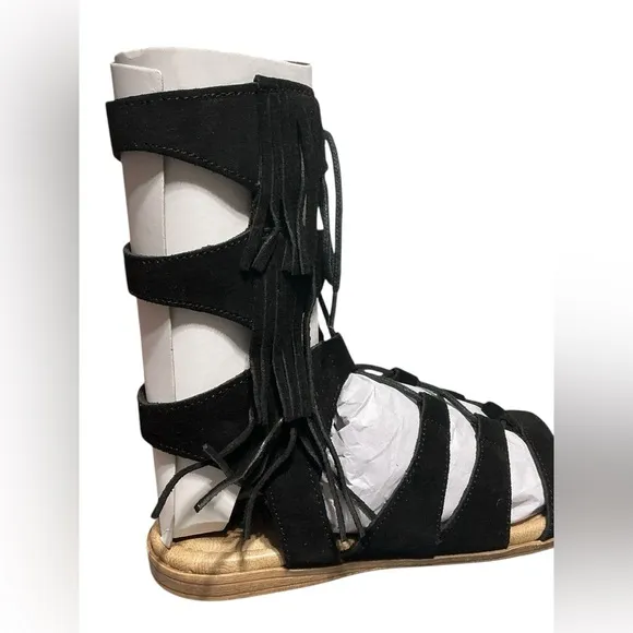 MINNETONKA Milos Faux Leather Gladiator Style Sandals 6 Black $75 Retail NEW