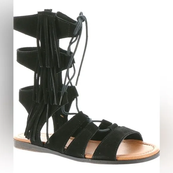 MINNETONKA Milos Faux Leather Gladiator Style Sandals 6 Black $75 Retail NEW