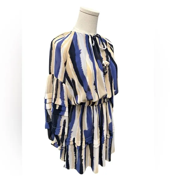 MISA LOS ANGELES Karlina Striped Dress Blue Tan White Women Size Small $410 MSRP