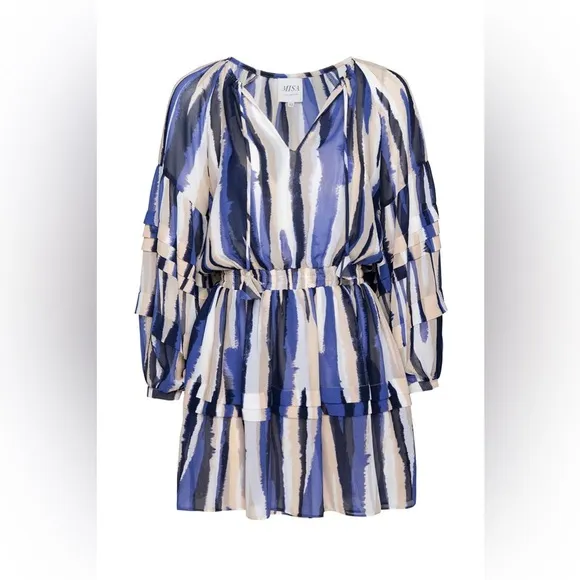 MISA LOS ANGELES Karlina Striped Dress Blue Tan White Women Size Small $410 MSRP