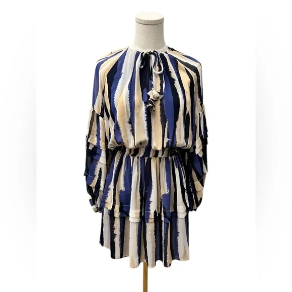MISA LOS ANGELES Karlina Striped Dress Blue Tan White Women Size Small $410 MSRP