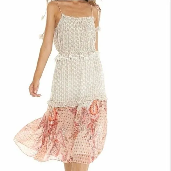 MISA LOS ANGELES DIONICA RUFFLE FLORAL MIDI DRESS: XS