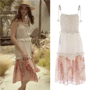 MISA LOS ANGELES DIONICA RUFFLE FLORAL MIDI DRESS: XS
