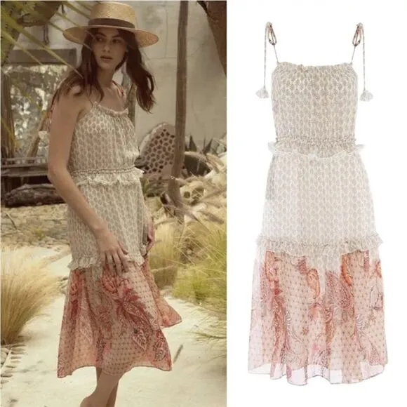 MISA LOS ANGELES DIONICA RUFFLE FLORAL MIDI DRESS: XS