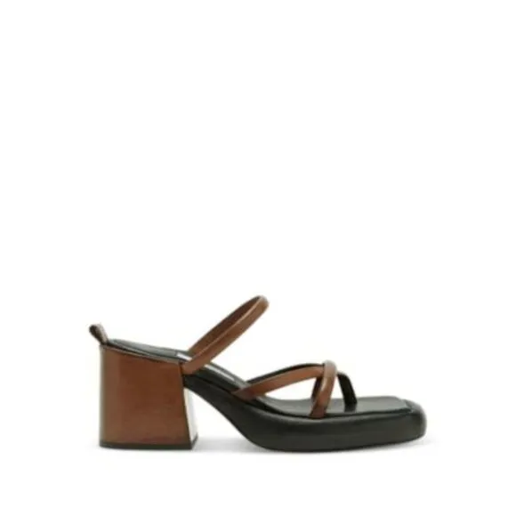 MISTA Womens Brown 1&quot; Platform Delphine Slip On Leather Heeled Thong Sandals 39