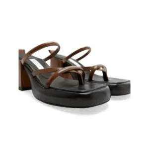 MISTA Womens Brown 1&quot; Platform Delphine Slip On Leather Heeled Thong Sandals 39