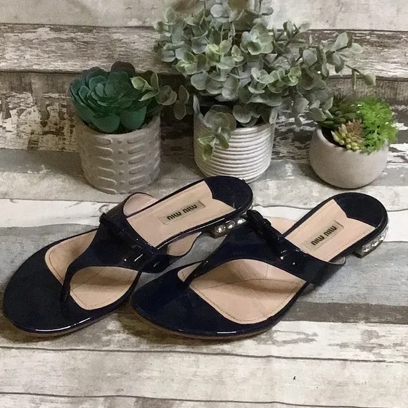 Miu Miu Black Patent Sandals Sz 39 1/2