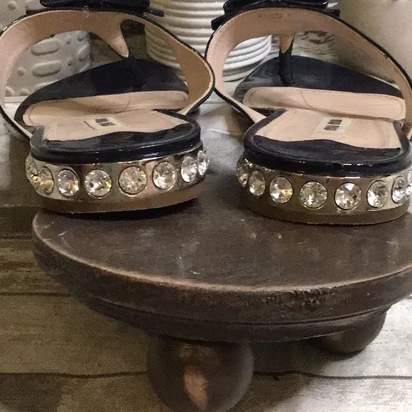 Miu Miu Black Patent Sandals Sz 39 1/2
